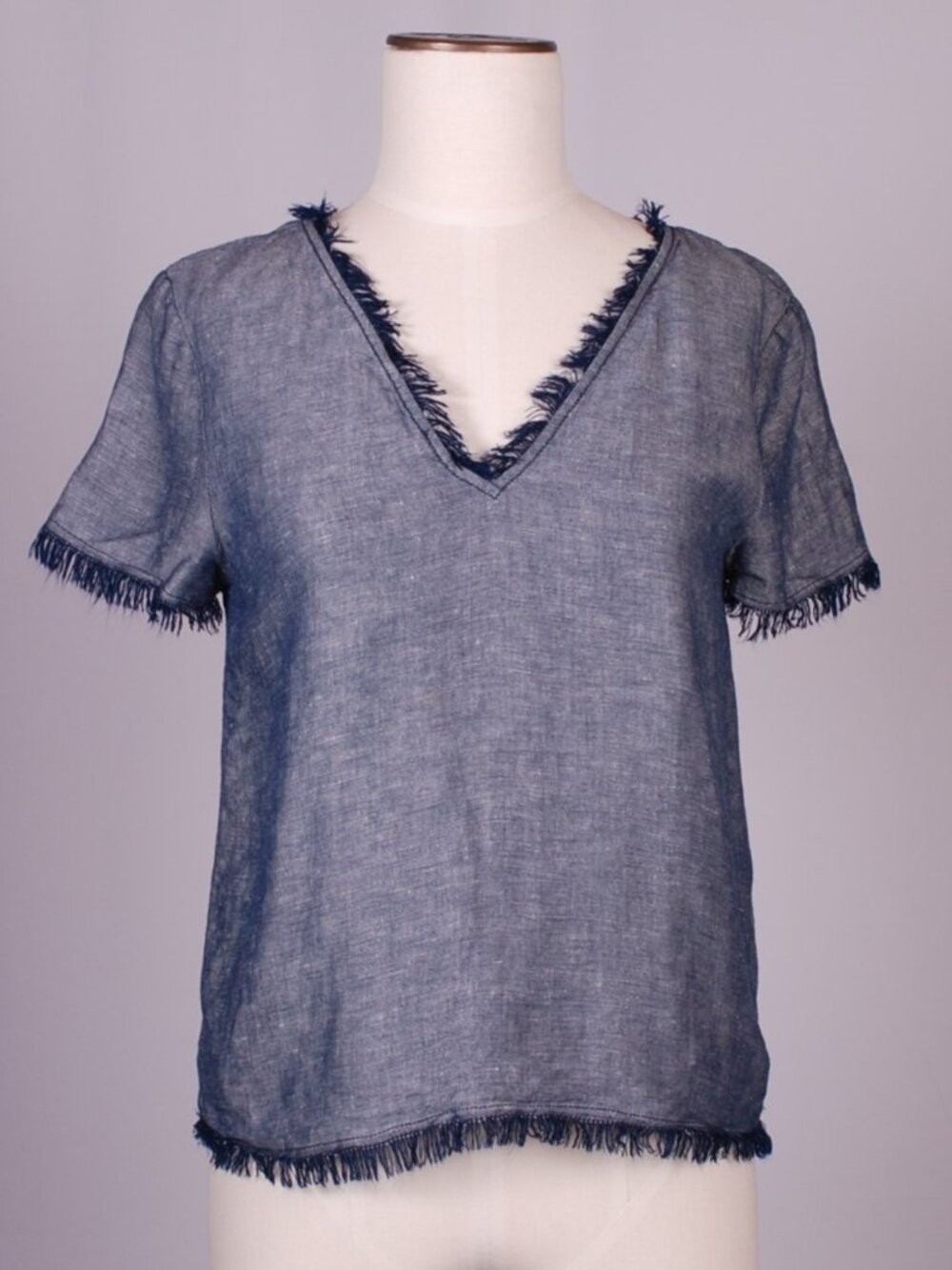EUC Highline Collective Cropped Frayed Linen Denim Top, Sz - Sm